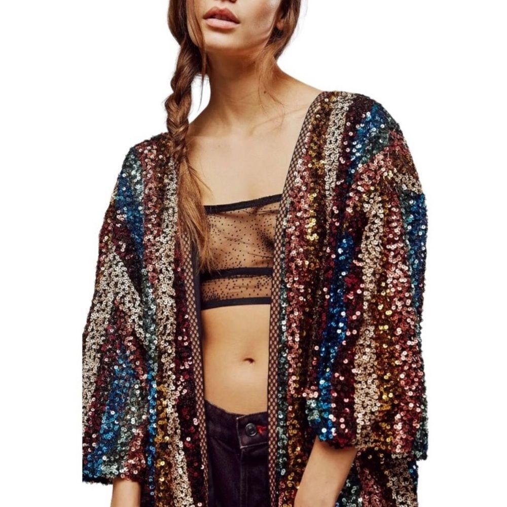 Free People Sequin Prism Kimono / Size ALL - Picture 3 of 8